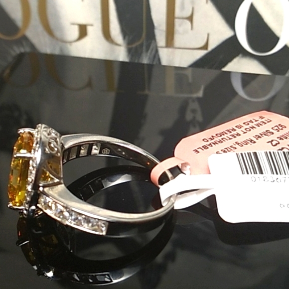 Citrine LS Swarovski Baguette Crystals Platinum Silver Halo Ring - Picture 4 of 16